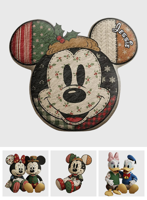 Cartoon Mouse Christmas - Personalized Mouse Faux Fur Shaped Pillow