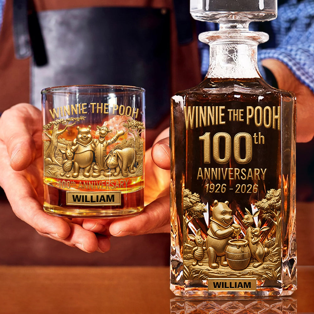 Honey Bear Celebrate 100th Anniversary - Personalized Yellow Bear Whiskey Decanter Set