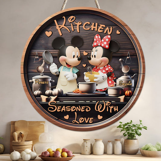 Kitchen Seasoned With Love - Personalized Mouse Round Wood Sign