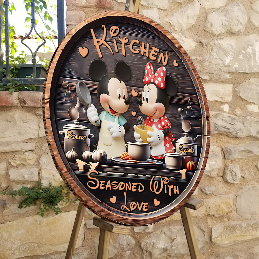 Kitchen Seasoned With Love - Personalized Mouse Round Wood Sign