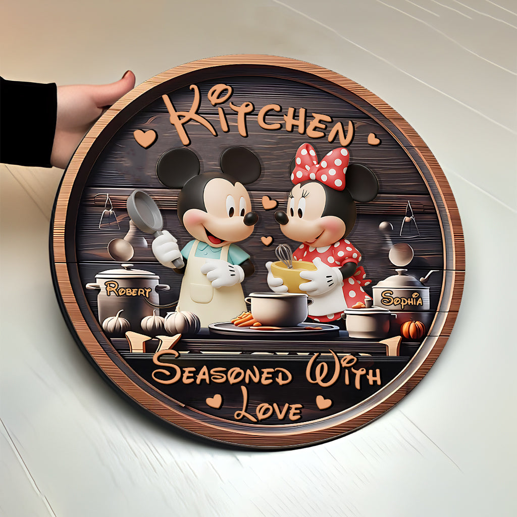 Kitchen Seasoned With Love - Personalized Mouse Round Wood Sign