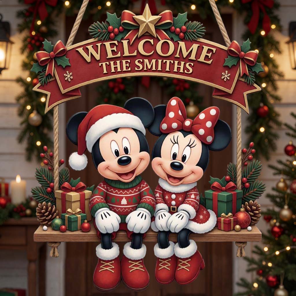 Mouse Couple Christmas Front Door Decor - Personalized Mouse Pallet Wood Sign