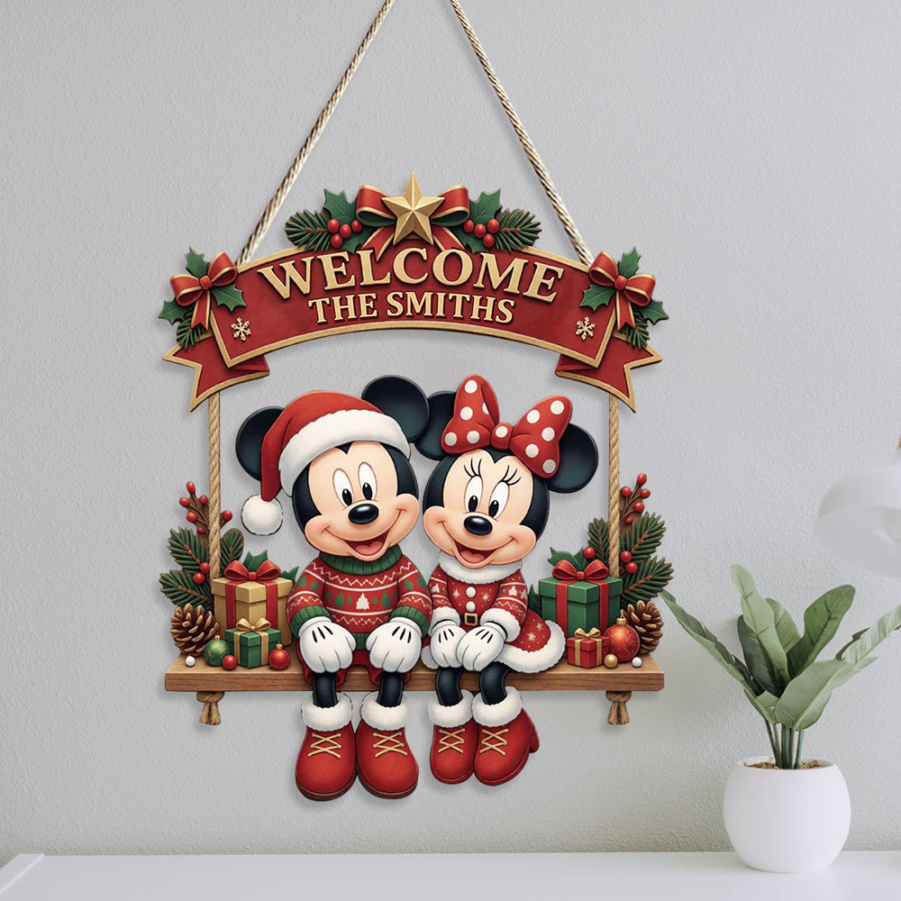 Mouse Couple Christmas Front Door Decor - Personalized Mouse Pallet Wood Sign