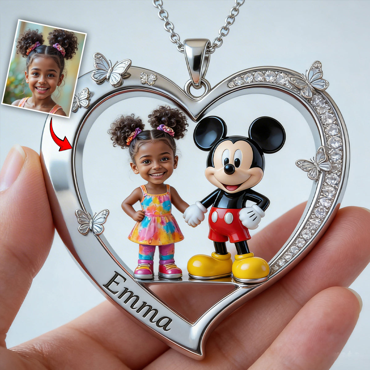 Custom Any Photo - Personalized Mouse Shaped Metal Pendant Necklace