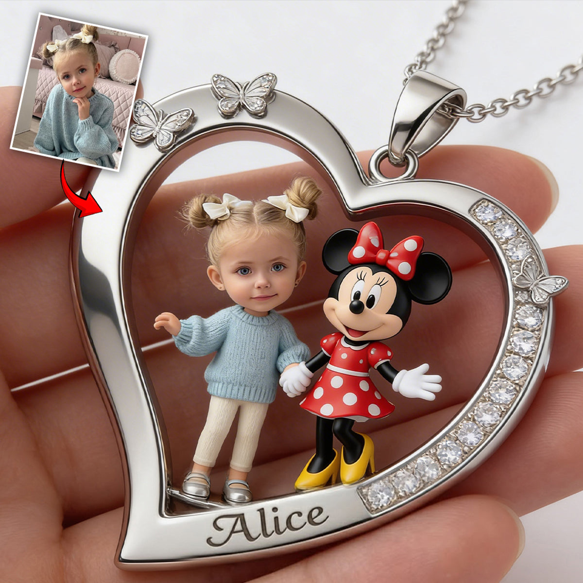 Custom Any Photo - Personalized Mouse Shaped Metal Pendant Necklace