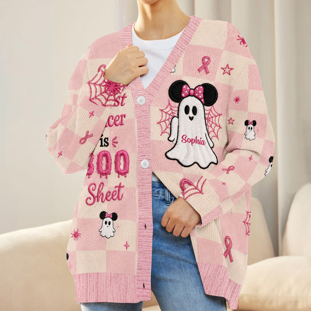 Breast Cancer Is Boo Sheet - Personalized Breast Cancer Awareness Cardigan Sweater