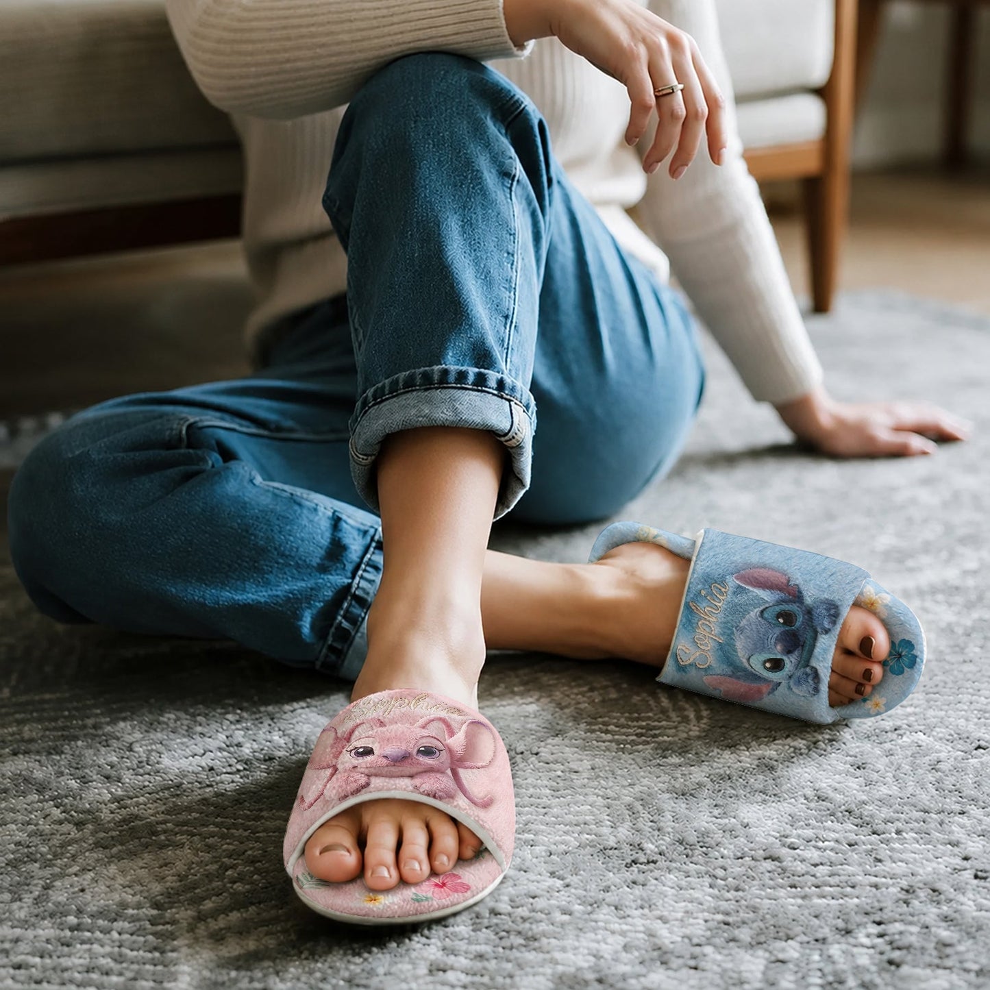 Blue & Pink Alien Monster - Personalized Ohana Open-Toe Slippers