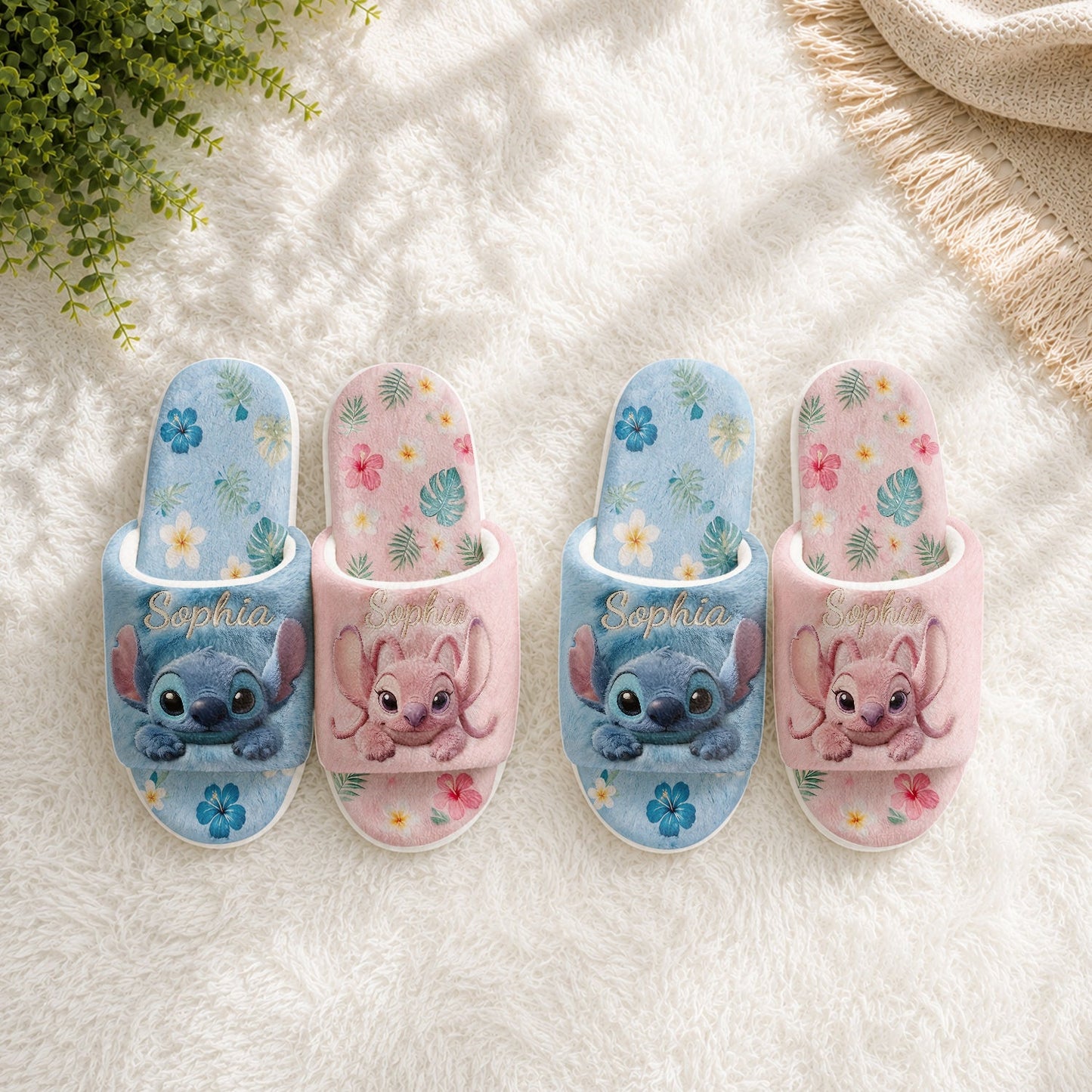 Blue & Pink Alien Monster - Personalized Ohana Open-Toe Slippers