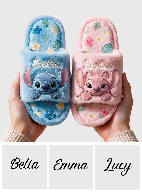 Blue & Pink Alien Monster - Personalized Ohana Open-Toe Slippers