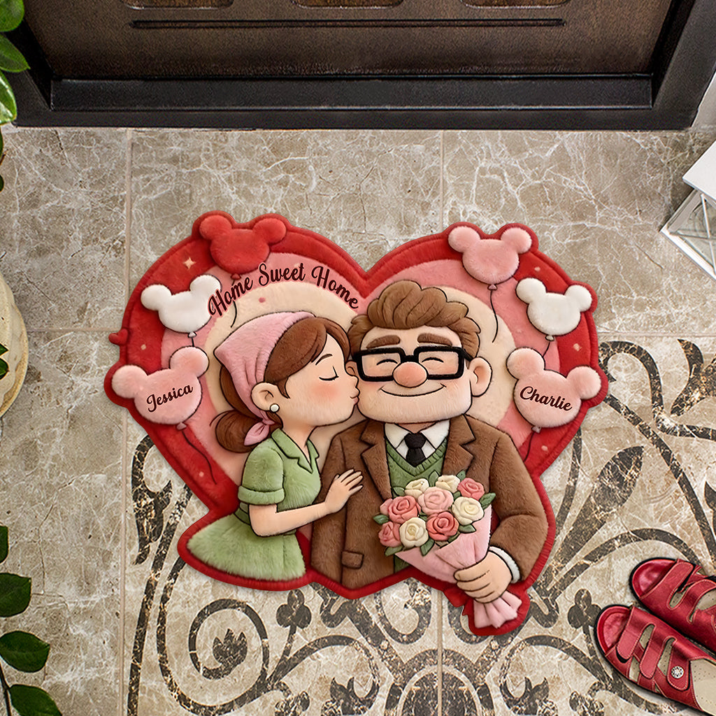 Home Sweet Home - Personalized Up Movie Couple Shaped Doormat/ Rug