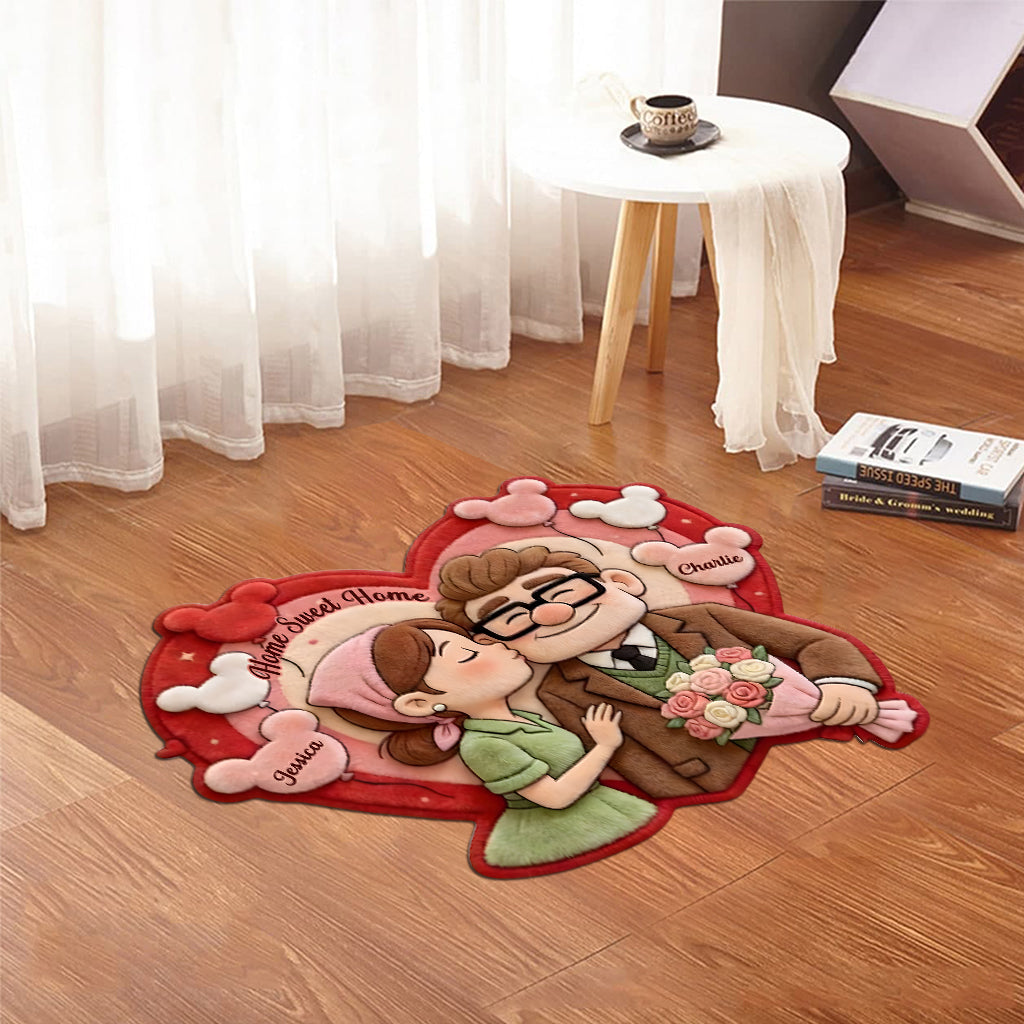 Home Sweet Home - Personalized Up Movie Couple Shaped Doormat/ Rug