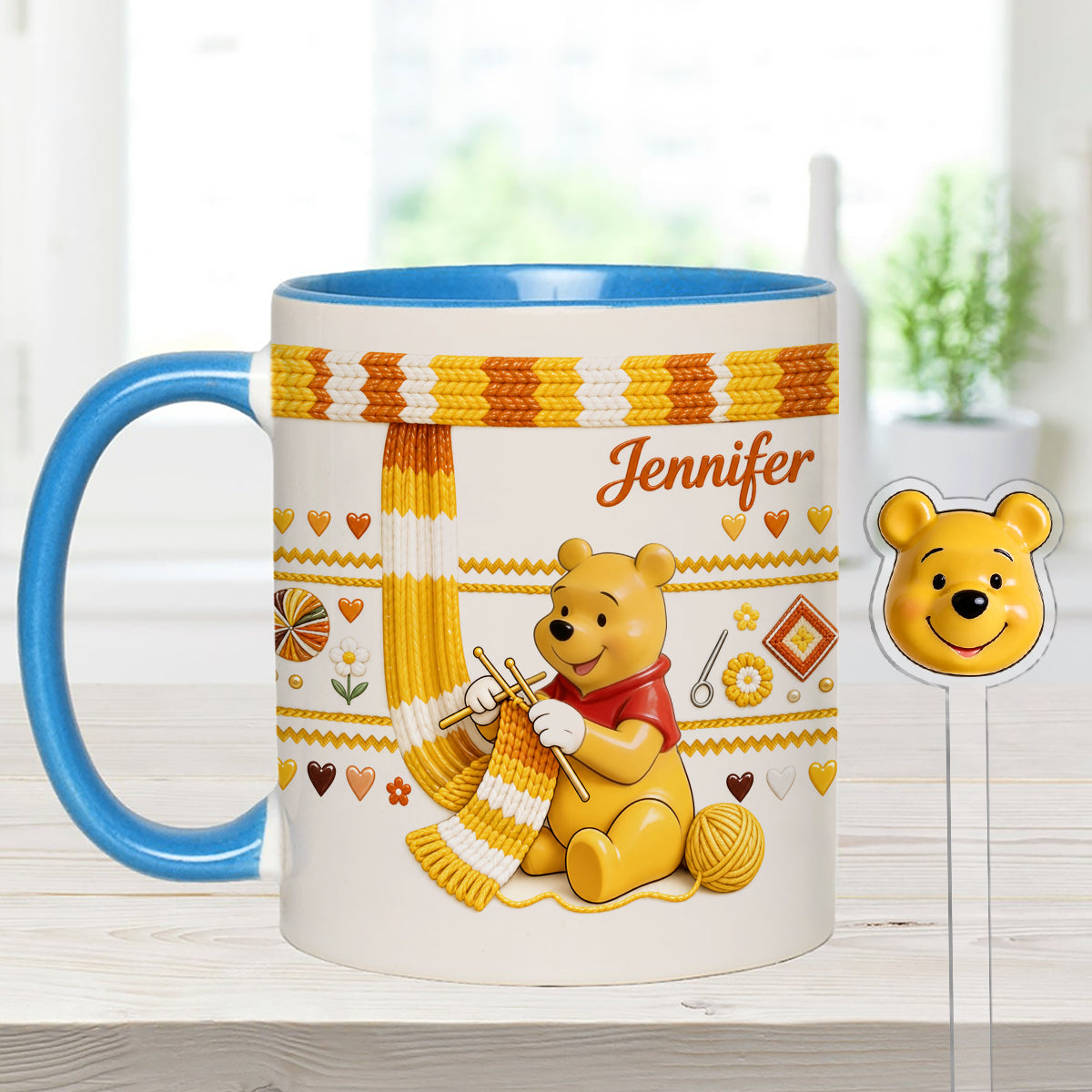 Shh I'm Crocheting - Personalized Yellow Bear Set Accent Mug with Acrylic Stirrers