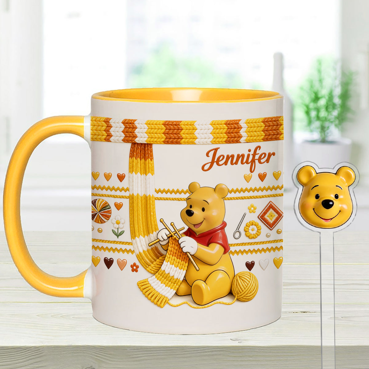 Shh I'm Crocheting - Personalized Yellow Bear Set Accent Mug with Acrylic Stirrers