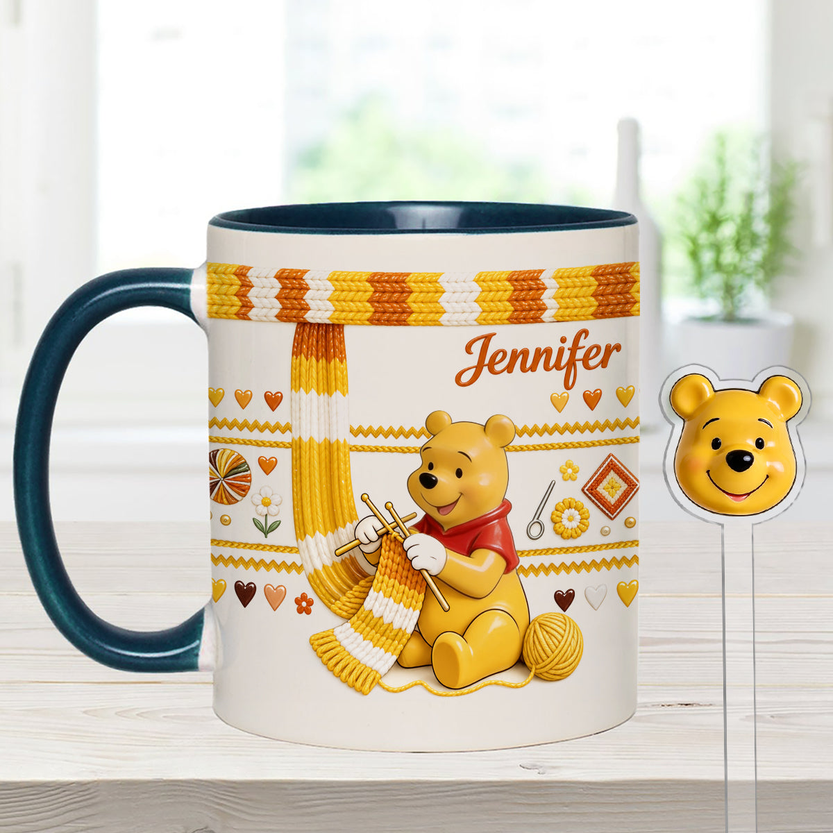 Shh I'm Crocheting - Personalized Yellow Bear Set Accent Mug with Acrylic Stirrers