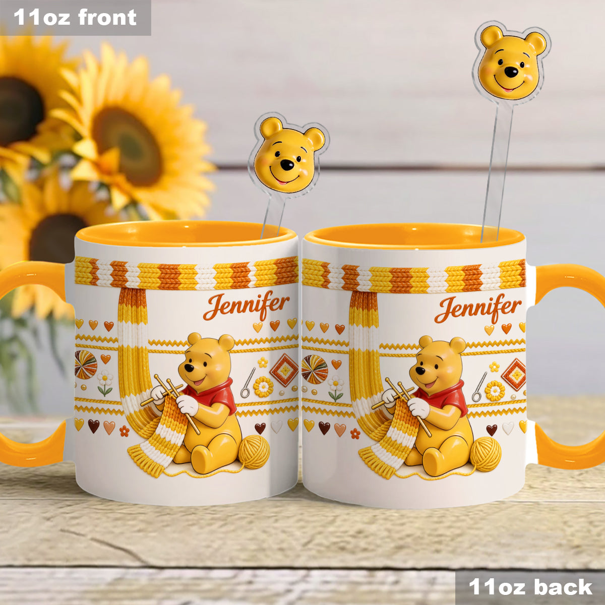 Shh I'm Crocheting - Personalized Yellow Bear Set Accent Mug with Acrylic Stirrers