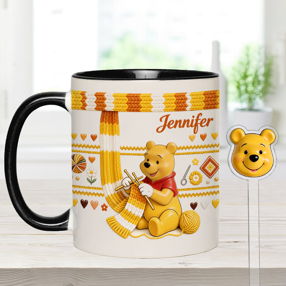 Shh I'm Crocheting - Personalized Yellow Bear Set Accent Mug with Acrylic Stirrers