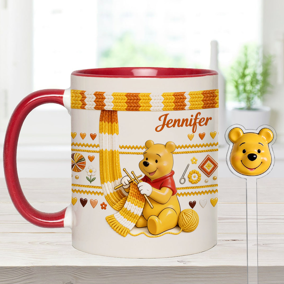 Shh I'm Crocheting - Personalized Yellow Bear Set Accent Mug with Acrylic Stirrers