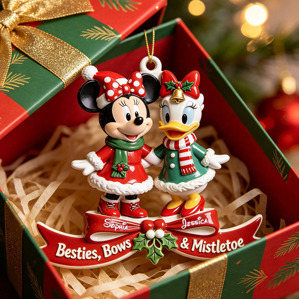 Magical Friends - Besties, Bows & Mistletoe - Personalized Bestie Premium 3D Ornament