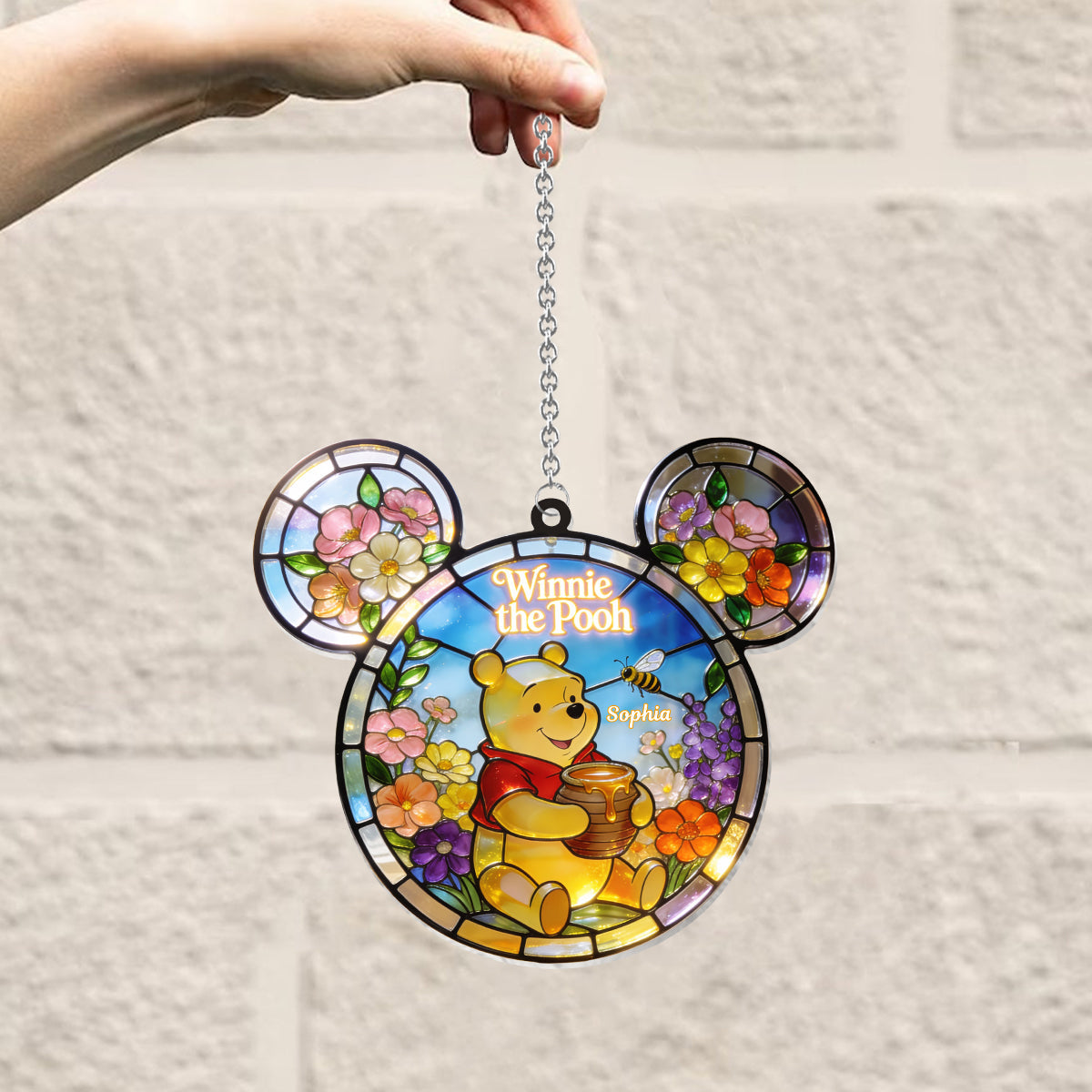 Whispers of Honey & Wildflowers - Personalized Yellow Bear Window Hanging Suncatcher Ornament
