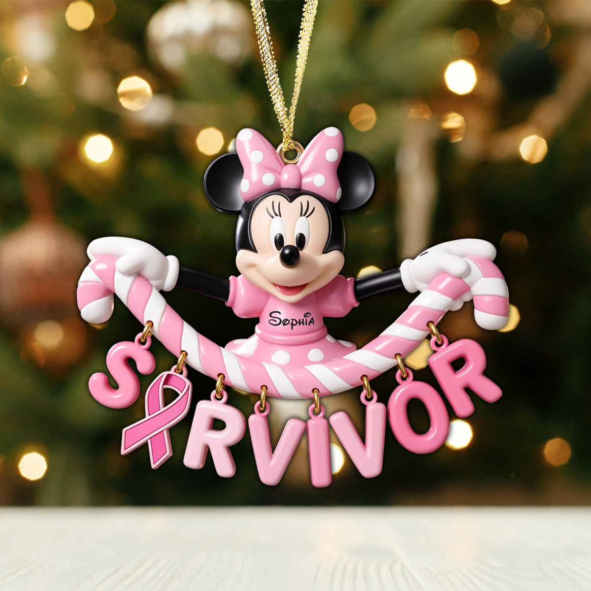 The Survivor - Personalized Breast Cancer Awareness Ornament With Charm