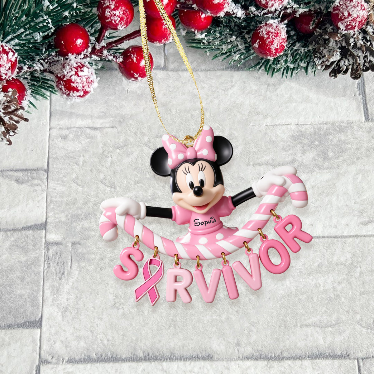 The Survivor - Personalized Breast Cancer Awareness Ornament With Charm