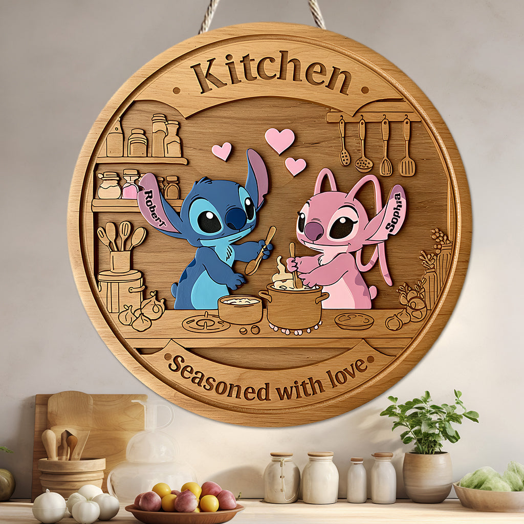 This Kitchen is Seasoned With Love - Personalized Ohana Round Wood Sign