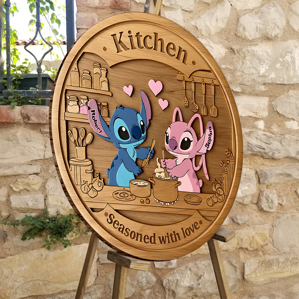This Kitchen is Seasoned With Love - Personalized Ohana Round Wood Sign