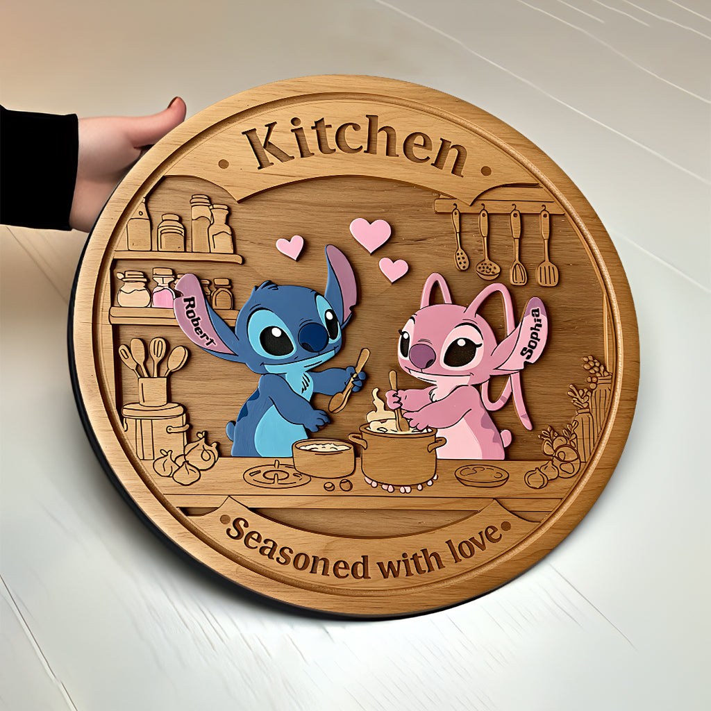 This Kitchen is Seasoned With Love - Personalized Ohana Round Wood Sign