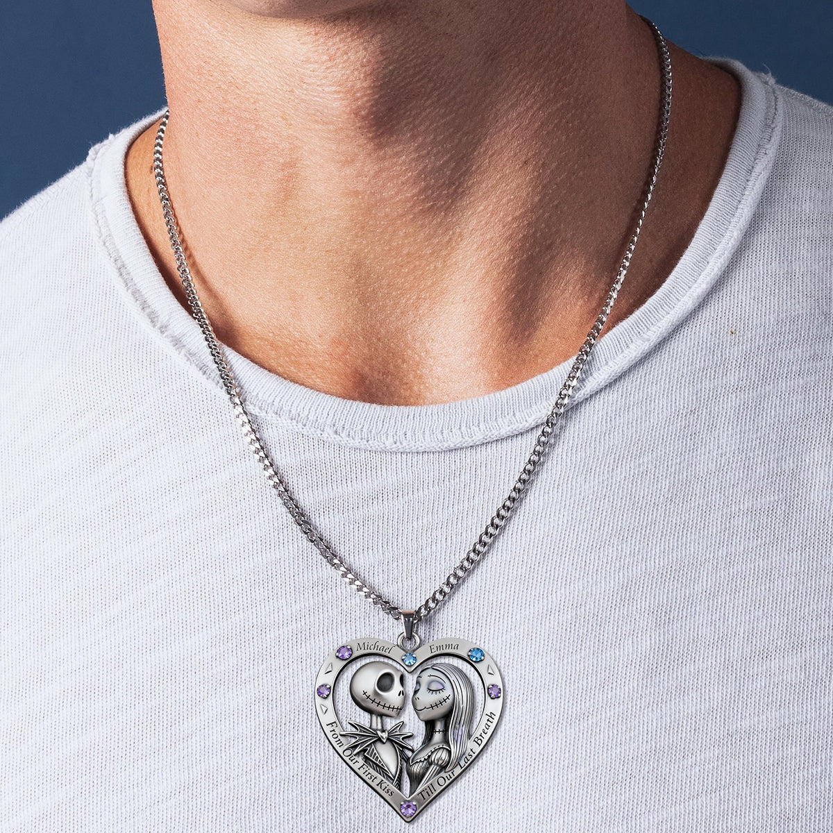 Till Our Last - Personalized Nightmare Shaped Metal Pendant Necklace