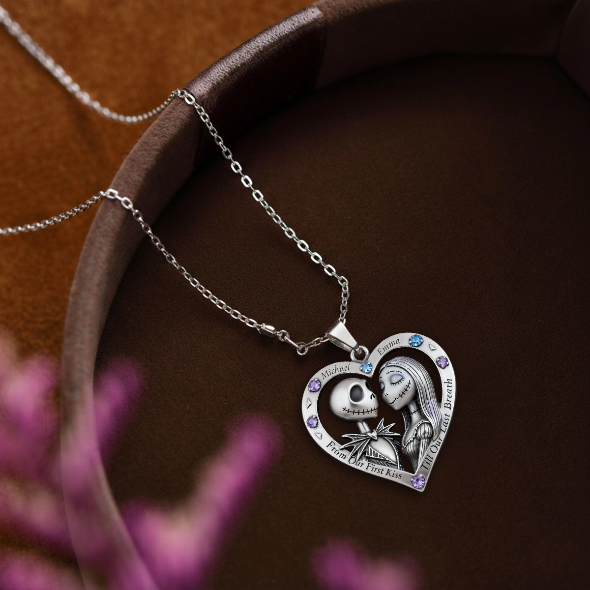 Till Our Last - Personalized Nightmare Shaped Metal Pendant Necklace