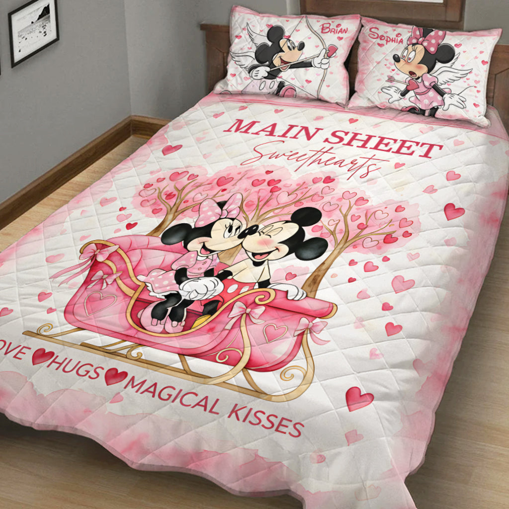 Main Street Sweethearts Pink - Personalized Mouse Quilt Set