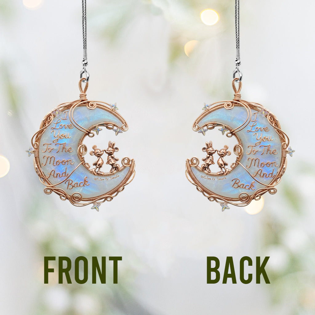 I Love You To The Moon And Back, Moonstone Styled Mouse Couple - Personalized Mouse Car Ornament