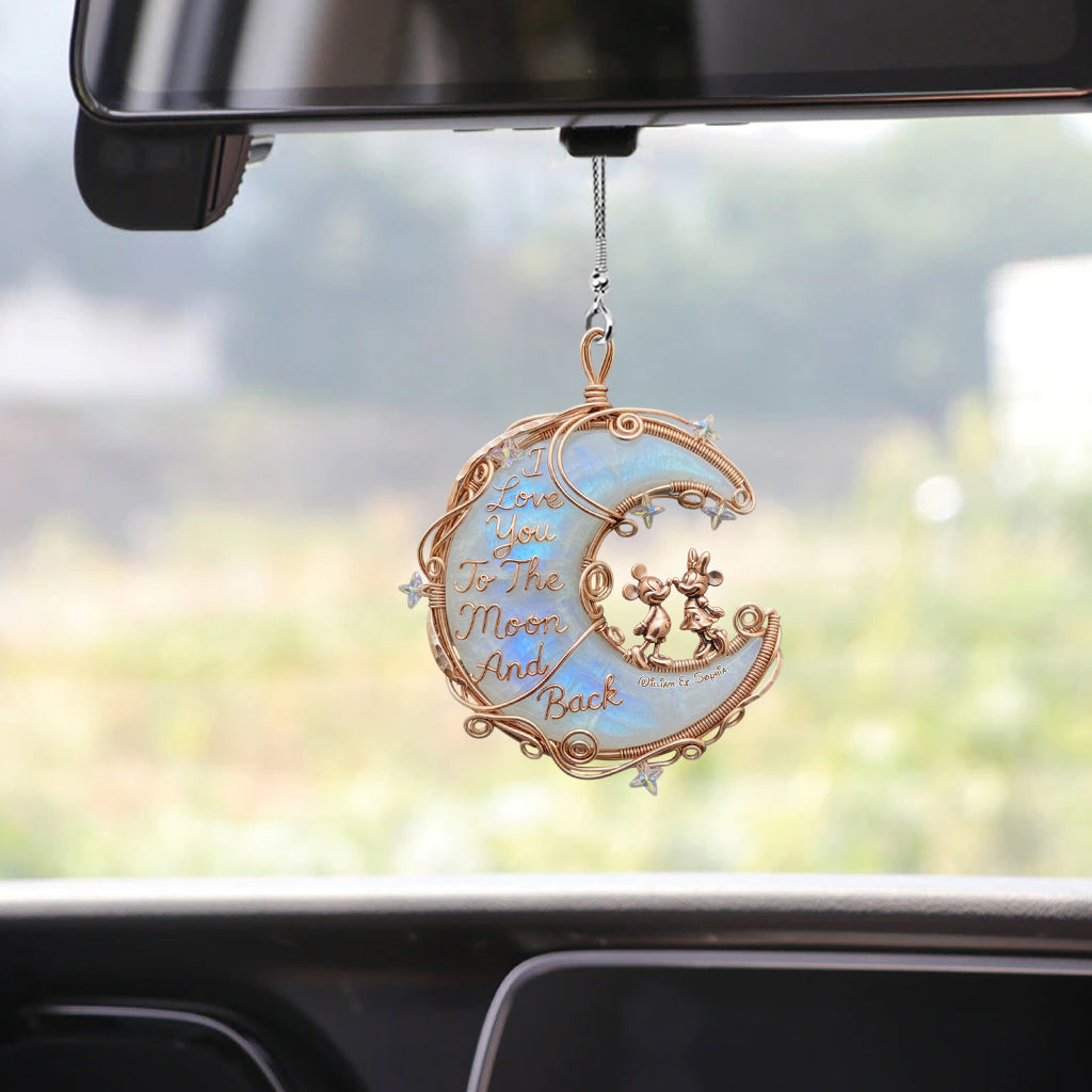 I Love You To The Moon And Back, Moonstone Styled Mouse Couple - Personalized Mouse Car Ornament