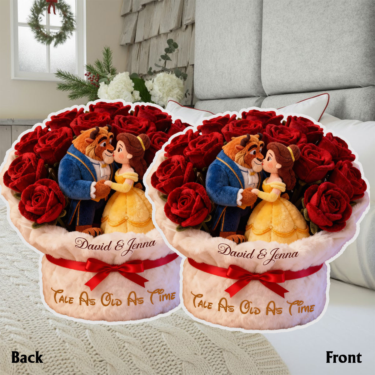 Tale As Old As Time - Personalized Beauty And The Beast Faux Fur Shaped Pillow