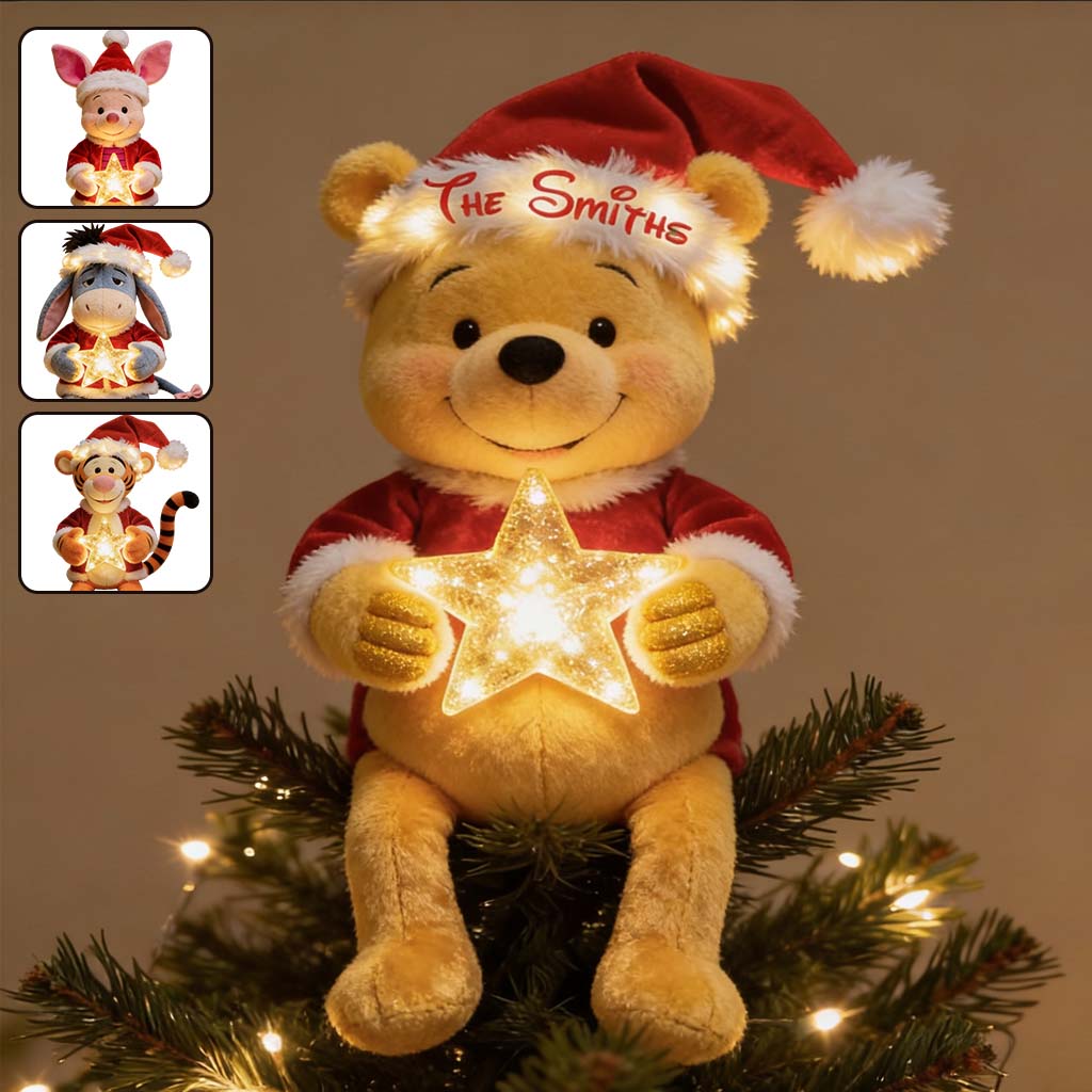 Merry Christmas - Personalized Yellow Bear LED Light Tree Topper