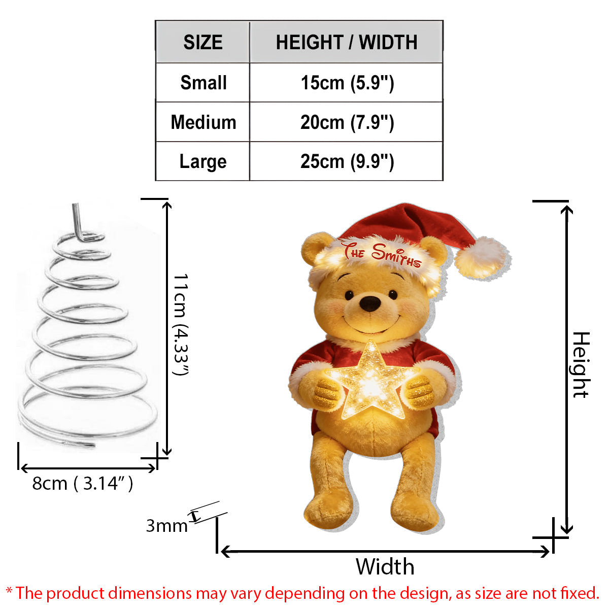 Merry Christmas - Personalized Yellow Bear LED Light Tree Topper
