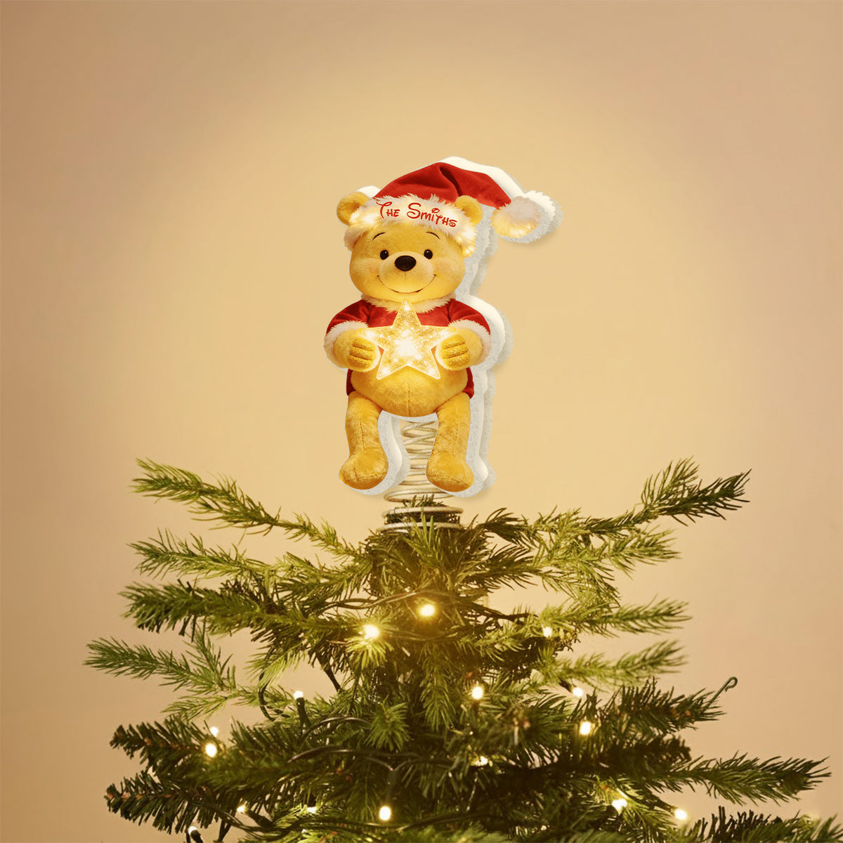 Merry Christmas - Personalized Yellow Bear LED Light Tree Topper