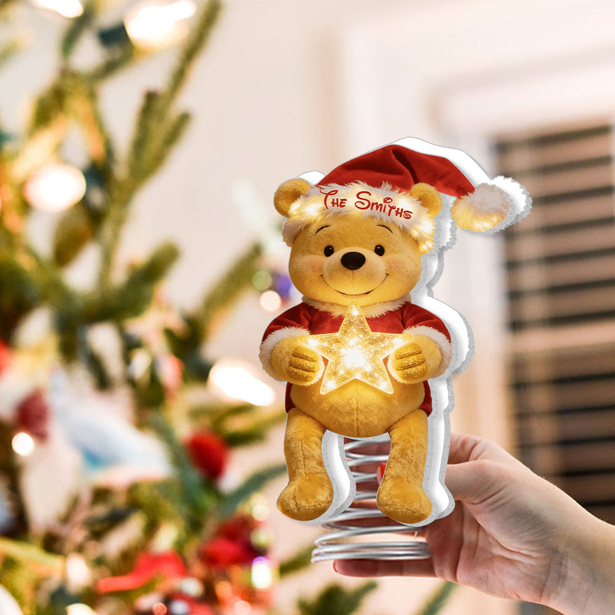 Merry Christmas - Personalized Yellow Bear LED Light Tree Topper