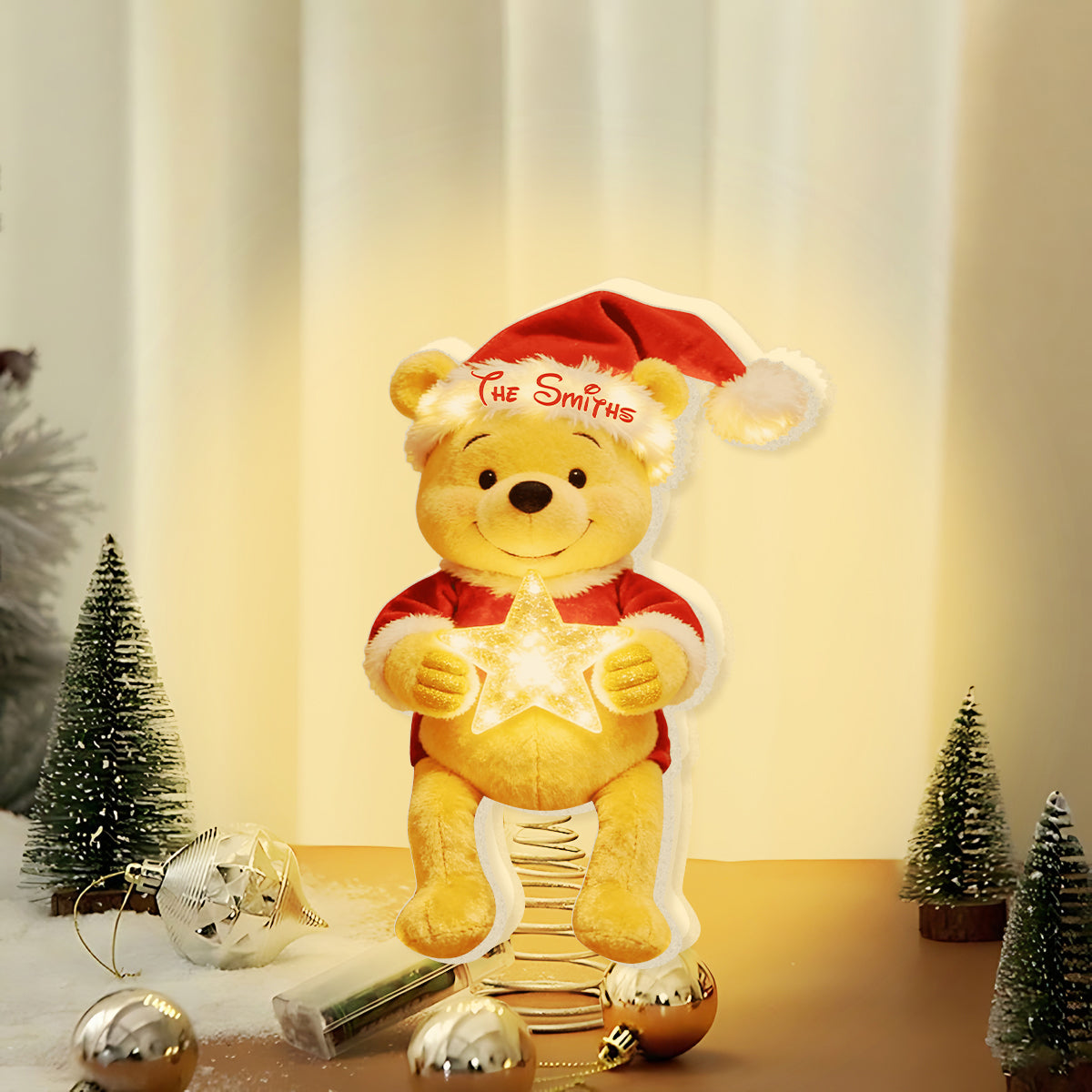 Merry Christmas - Personalized Yellow Bear LED Light Tree Topper