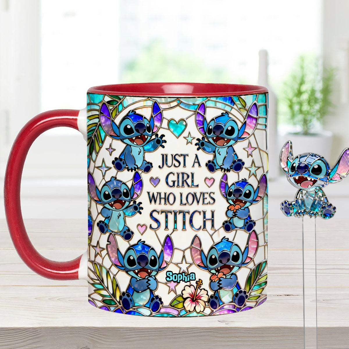 Just A Girl Who Loves Stitch - Personalized Ohana Set Accent Mug with Acrylic Stirrers