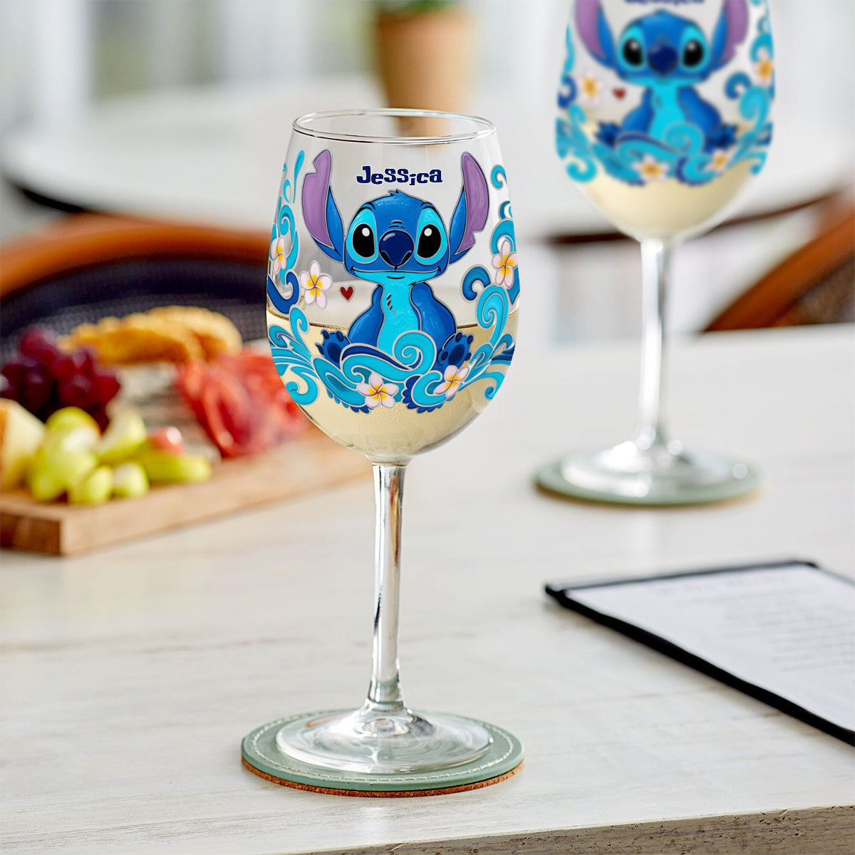 Cute Blue Monster - Personalized Ohana Wine Glass With Long Stem