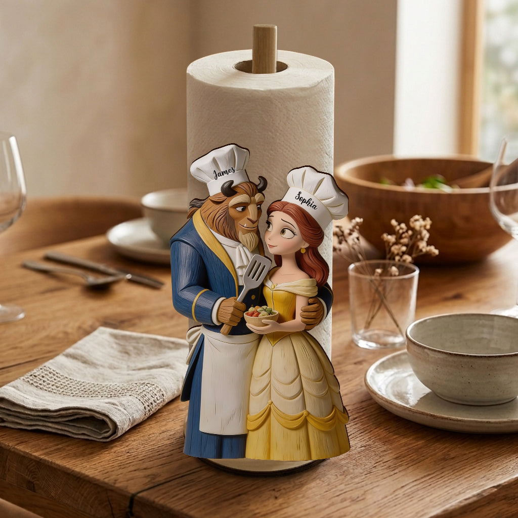 Cooking Together Gift For Couple - Personalized Beauty And The Beast Paper Towel Stand