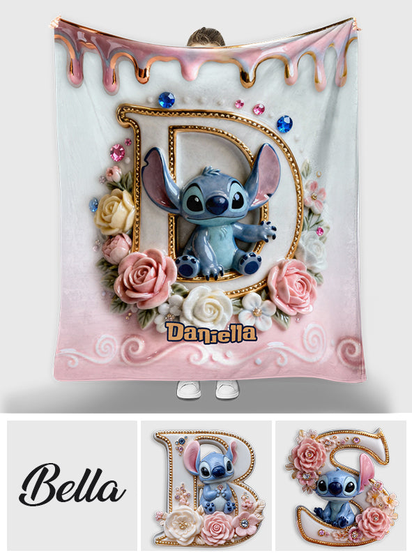 Custom Alphabet For Blue Monster Lover - Personalized Ohana Blanket