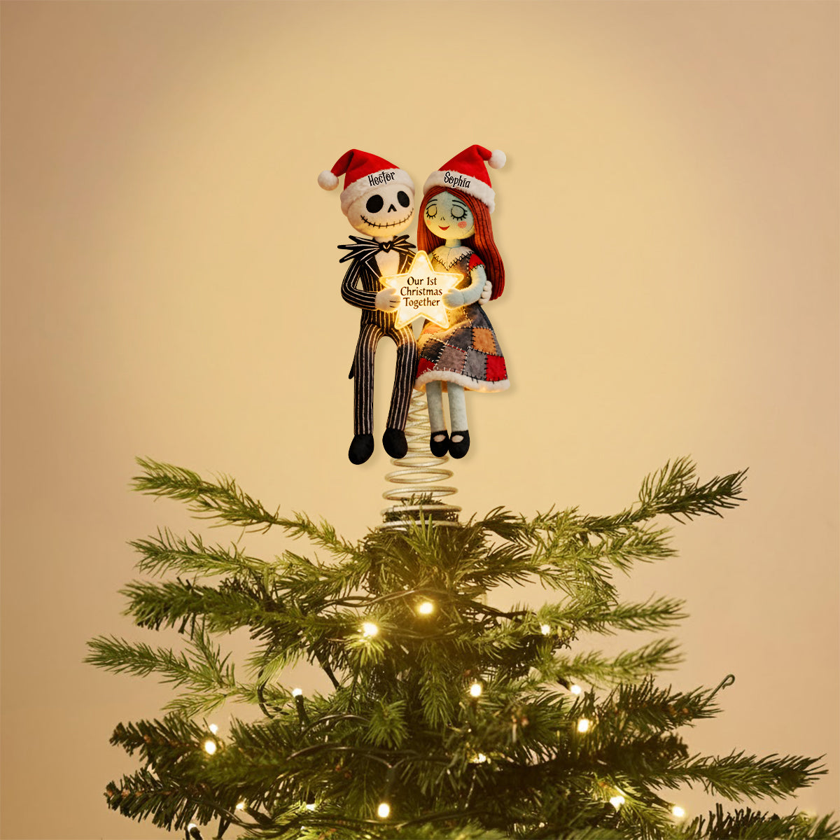 Our 1st Christmas Together - Personalized Nightmare LED Light Tree Topper