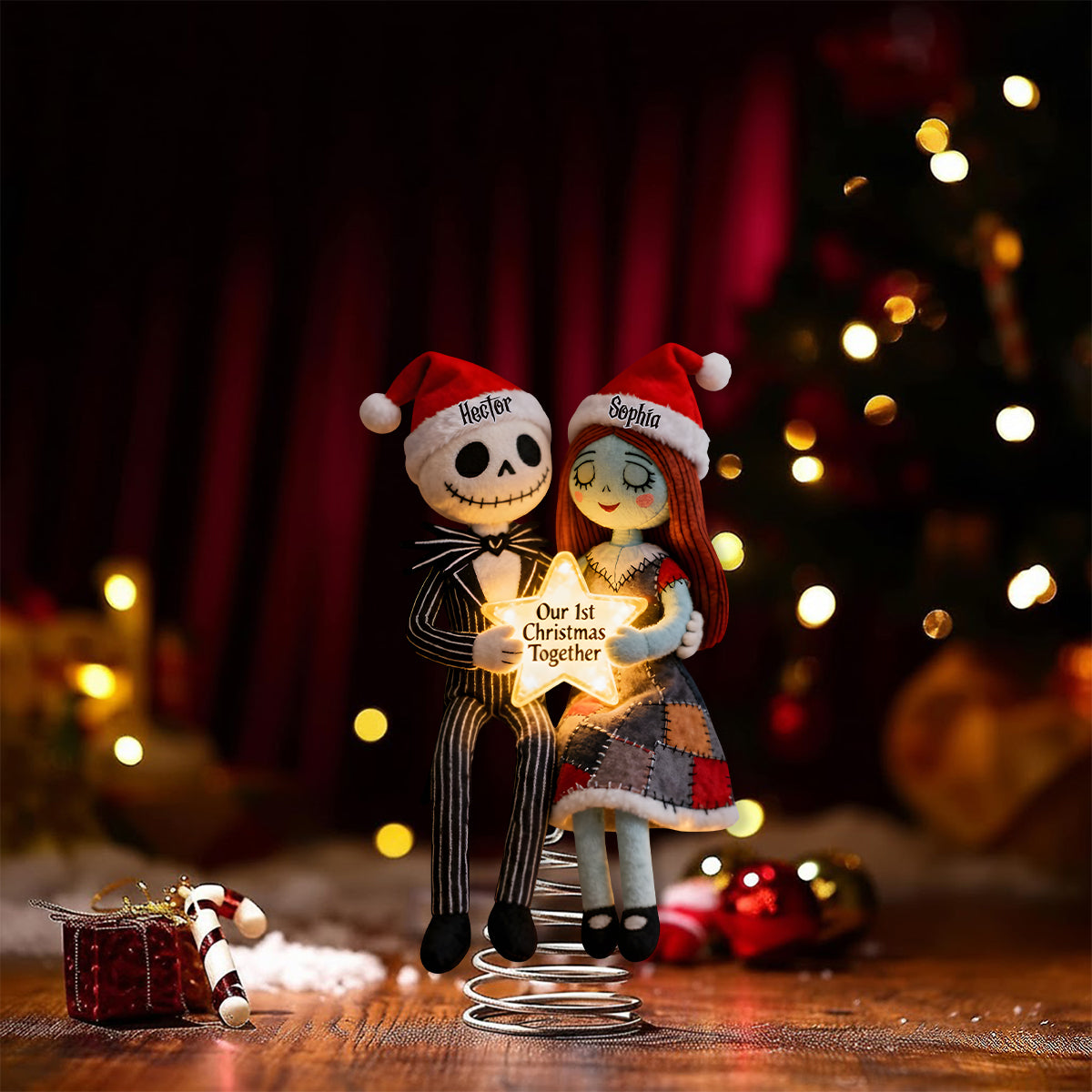 Our 1st Christmas Together - Personalized Nightmare LED Light Tree Topper