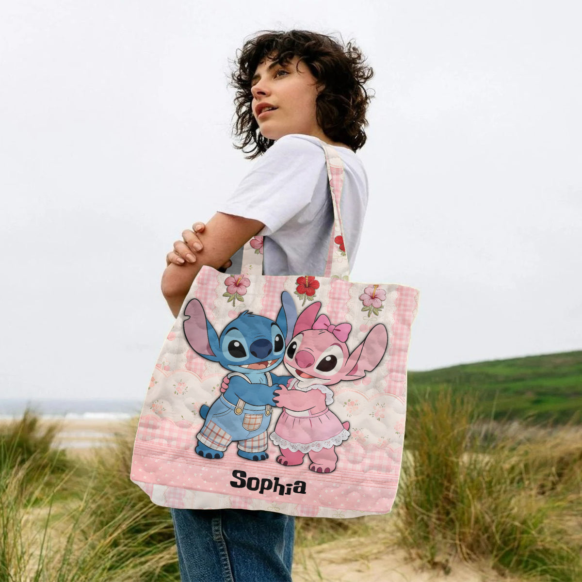 Cute Cartoon Monster - Personalized Ohana Quilted Tote Bag
