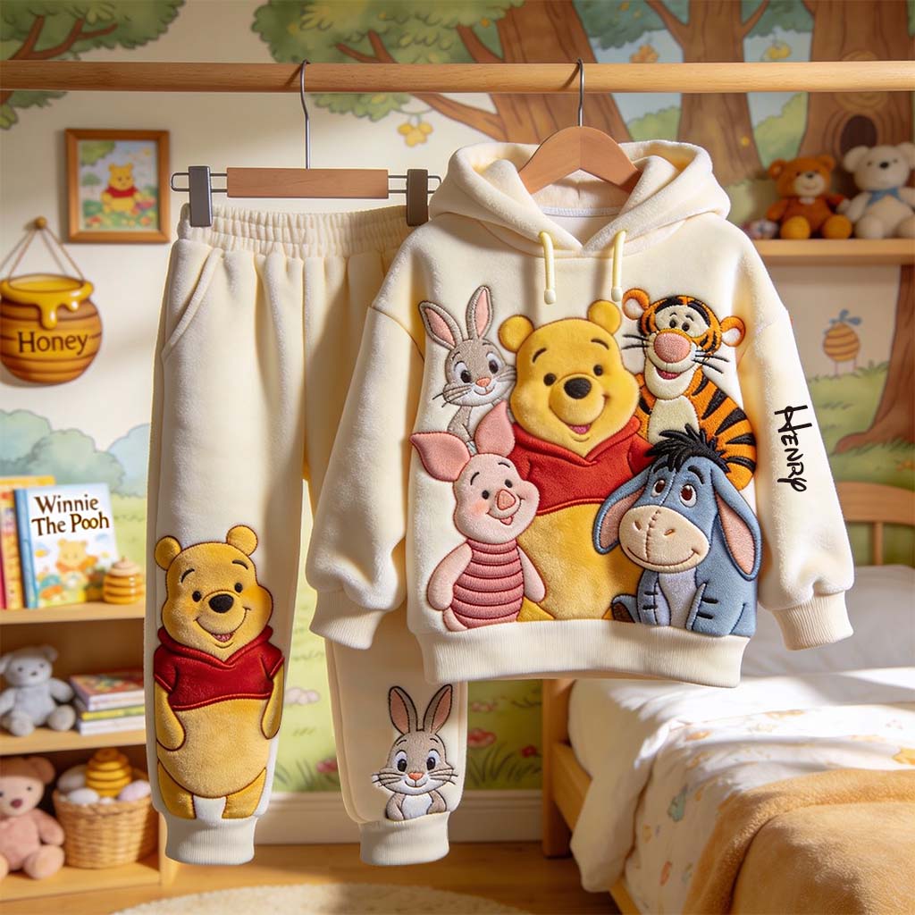 Best Friends - Personalized Yellow Bear Kid Hoodie & Kid Jogger Sweatpants