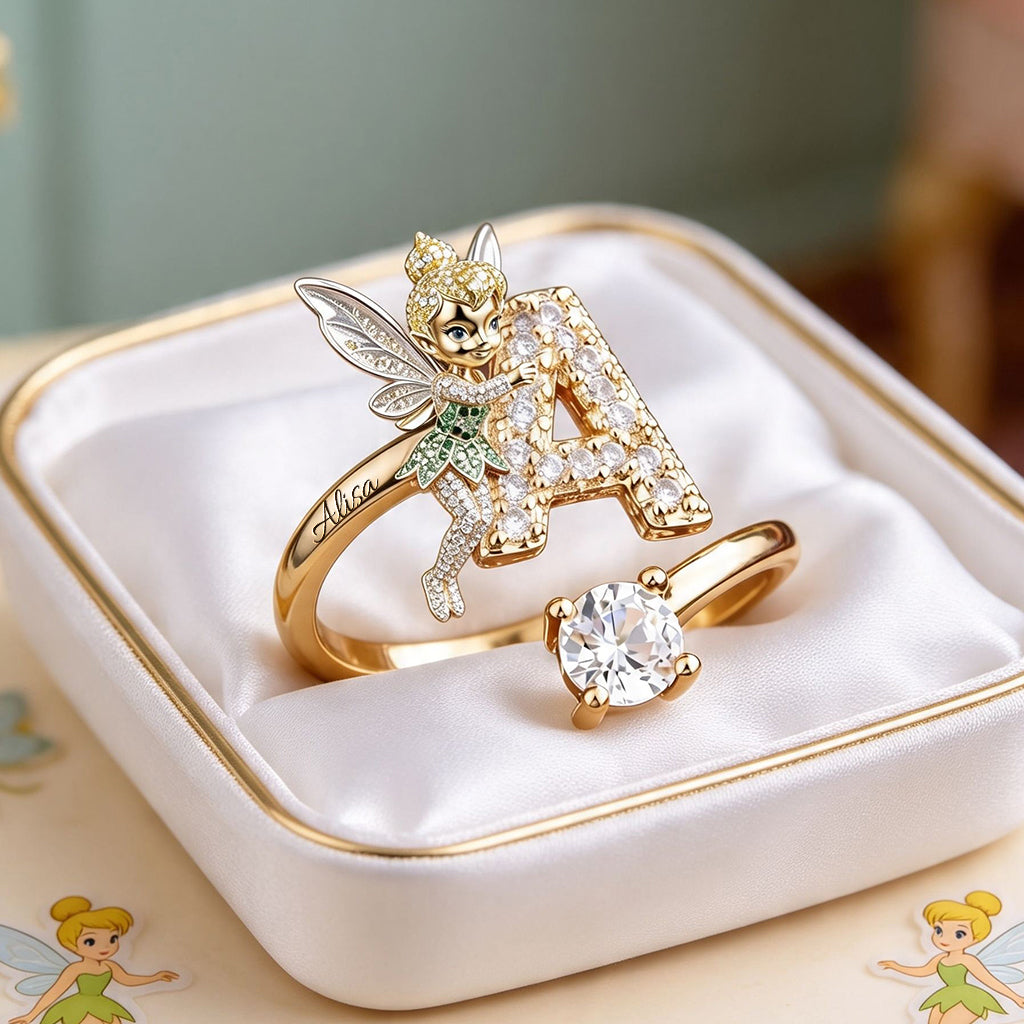 Fairy Holding Love Letter - Personalized Flying Fairy Adjustable Shaped Ring