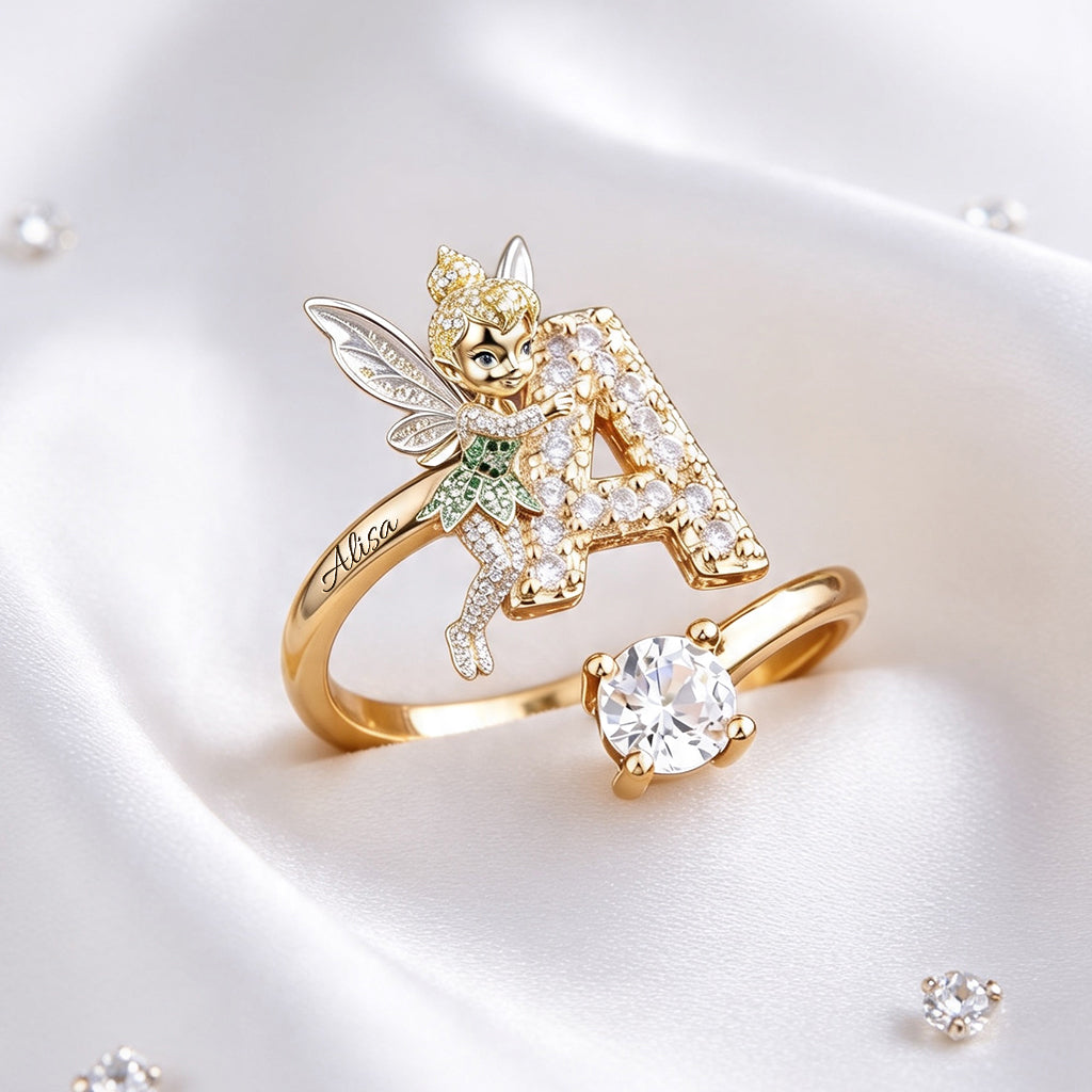 Fairy Holding Love Letter - Personalized Flying Fairy Adjustable Shaped Ring