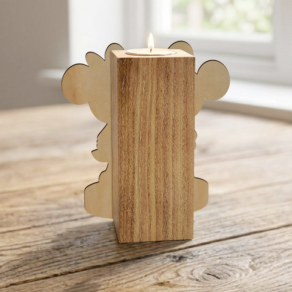 You & Me Mouse Couple - Personalized Mouse Custom Shape Wooden Candle Holder